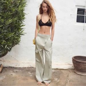 PEARL GRAY Zara High Waisted Crossover Full Length Cargo Pants